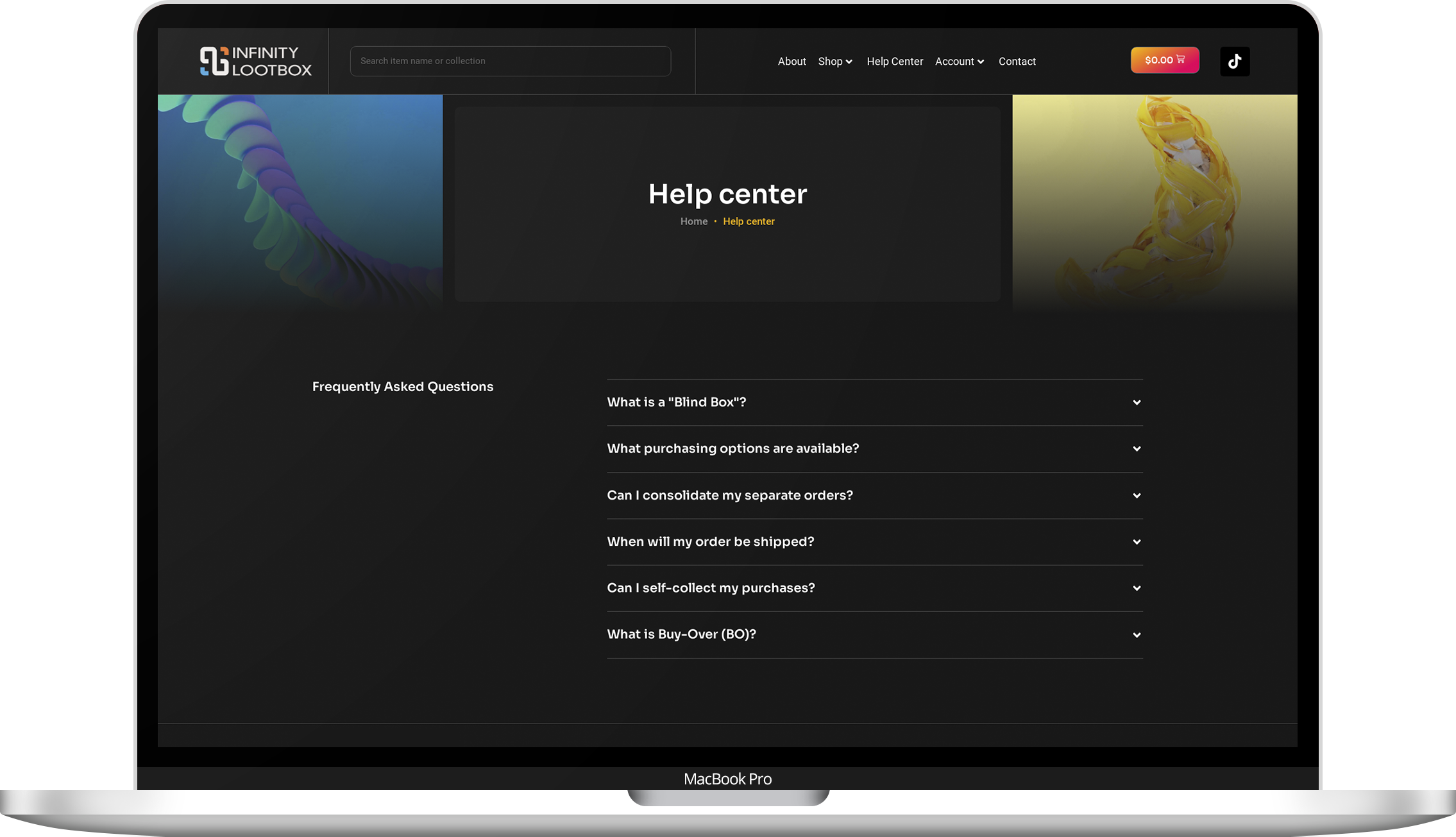 Infinity Lootbox Help Center Page